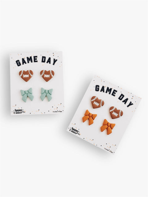 Football Heart & Custom Team Bow Earrings | Sport Earrings
