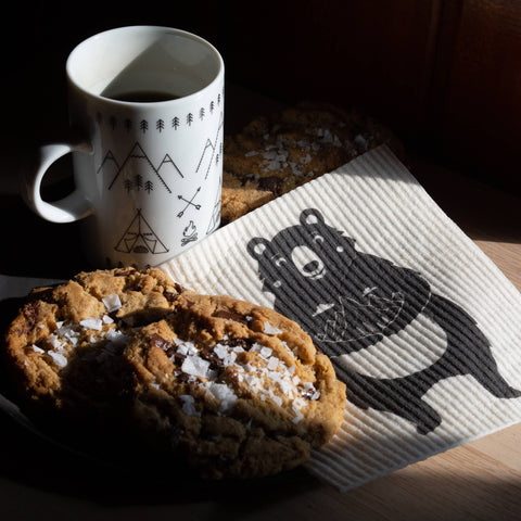 Bear with Mountains Swedish Dishcloth