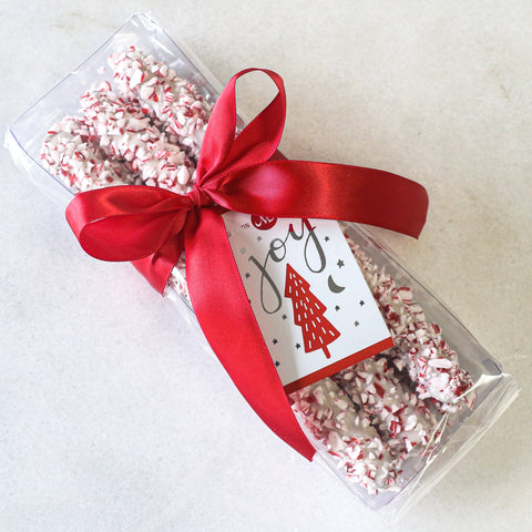 6pc White Chocolate Covered Pretzel Rods with Peppermint