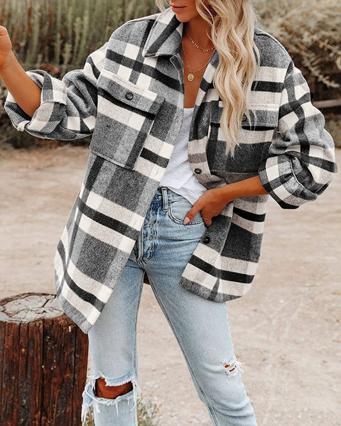 Women's Plaid Button Down Flannel Shirt Jacket – Cozy & Stylish