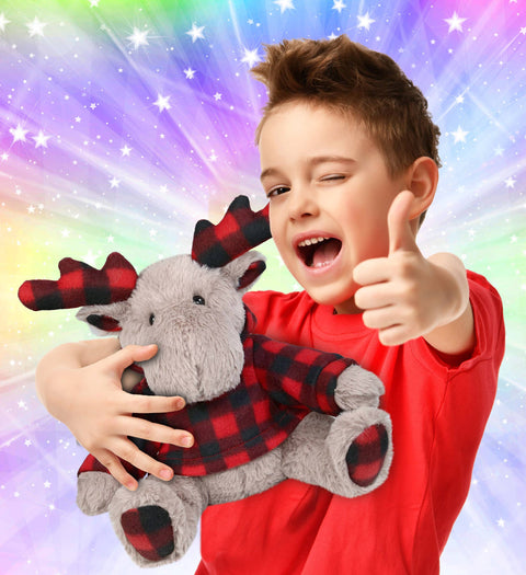 Super Soft Plush - Plaid Beige Moose With Hoodie