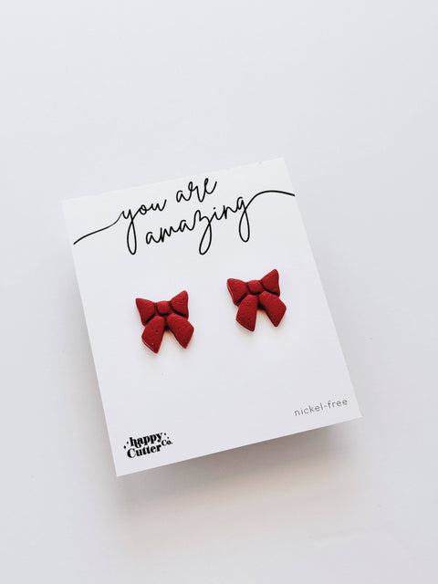 You are Amazing Gift for Her | Red Bow Clay Earrings