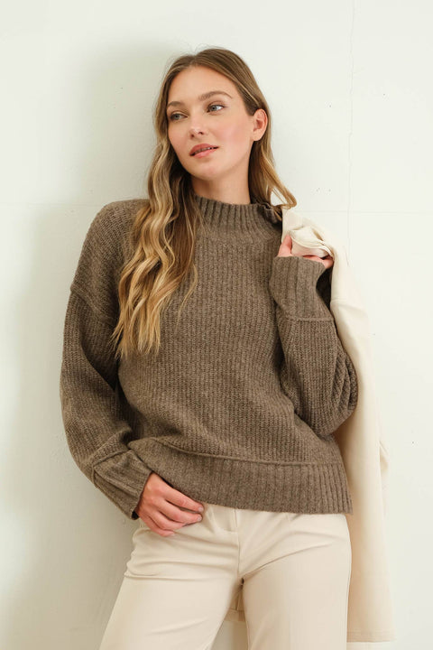 Mari Mock Neck Split Hem Sweater, 2 colors