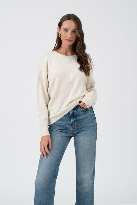 SOLID CREWNECK FRONT SEAM KNIT SWEATER