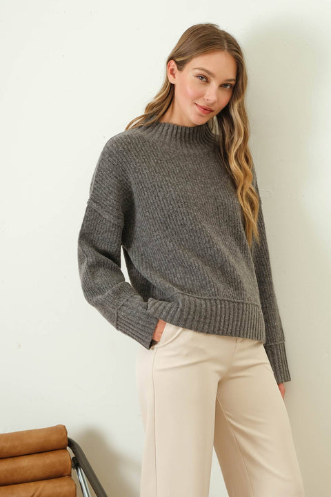 Mari Mock Neck Split Hem Sweater, 2 colors