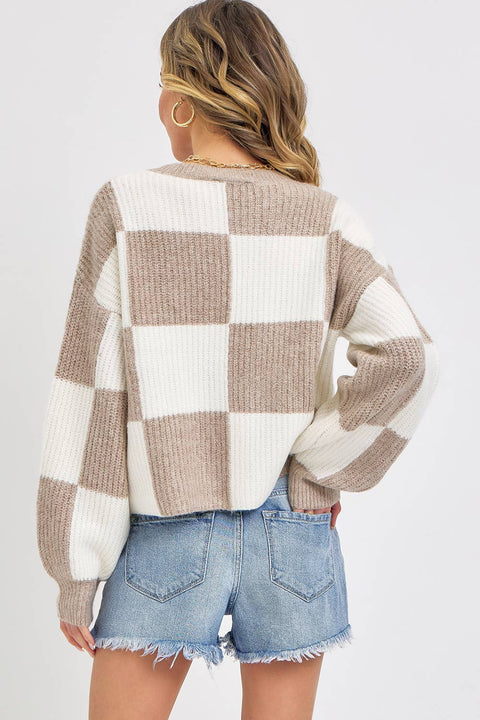 CHECKER RELAXED FIT COMFY SWEATER