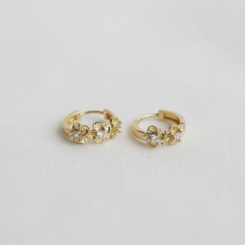 Cubic Zirconia Flower Huggie Hoop Earrings