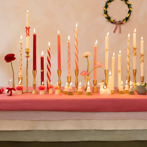 Red Stripy Bow Table Candles