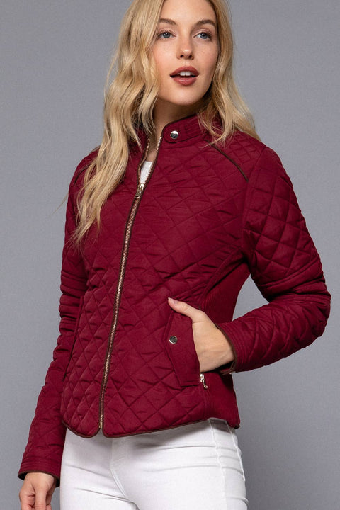 Suede Piping Detail Rib Quilted Padding Jacket