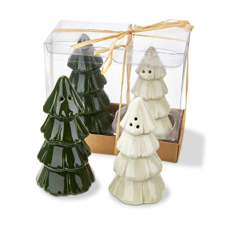 White and Green Ceramic Pine Tree Salt Pepper Shaker  Set