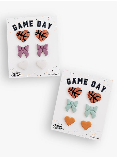 Custom Color Basketball Heart, Bow & Heart Stud Earring Pack