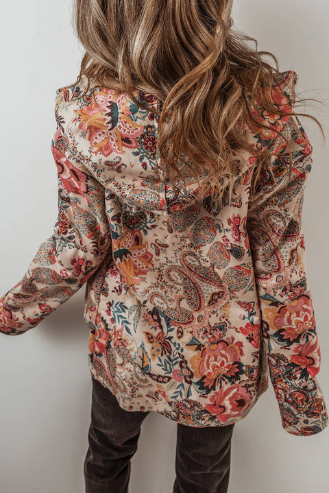 Paisley Floral Print Sherpa Lined Hooded Jacket | S-3XL