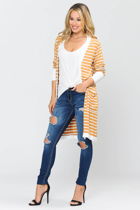 Cerrena Gold Stripe Midi Open Cardigan