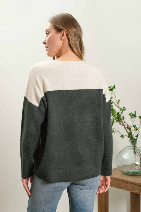 Hunter Green Color Block Sweater