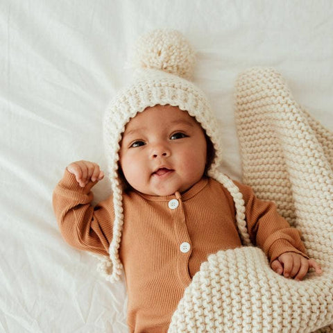 Natural Garter Stitch Knit Bonnet Baby & Kids