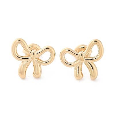 Gold Bow Ribbon Stud Earrings