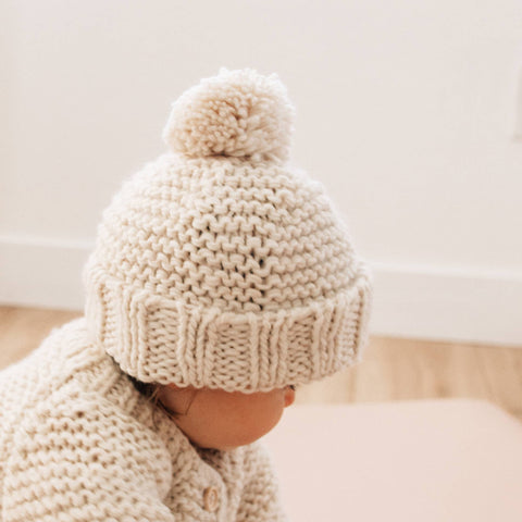 Natural Garter Stitch Beanie Baby & Kids