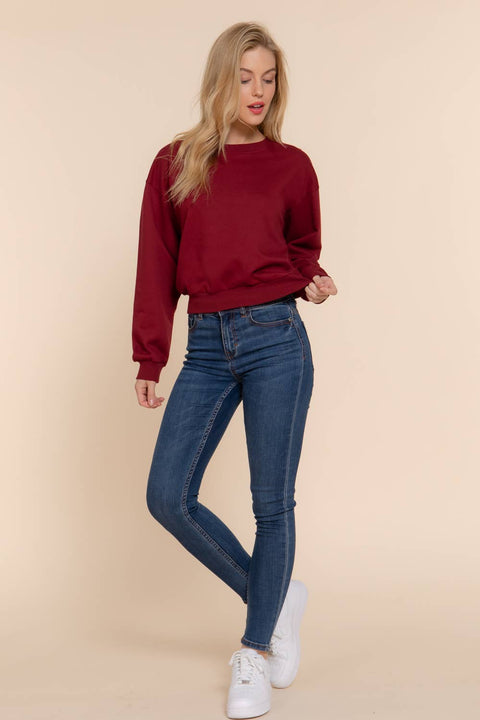 Long Sleeve Round Neck Crop Sweatshirt