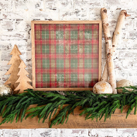 Vintage Green/Red Plaid Wood Sign