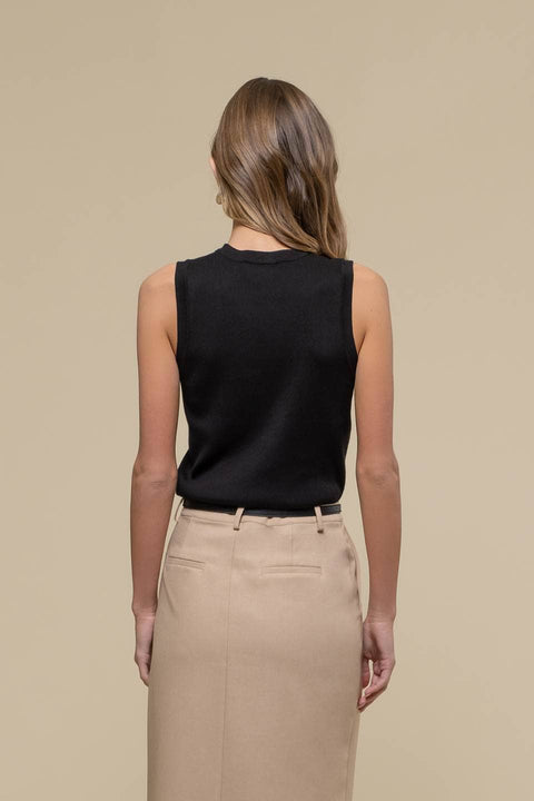 Cirena Sleeveless Sweater, Black or Cinnamon