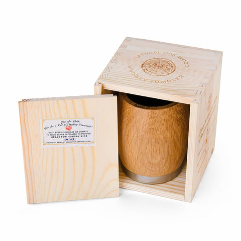 Oak Whiskey Tumbler in Wood Box. Bourbon men, home bar gift.