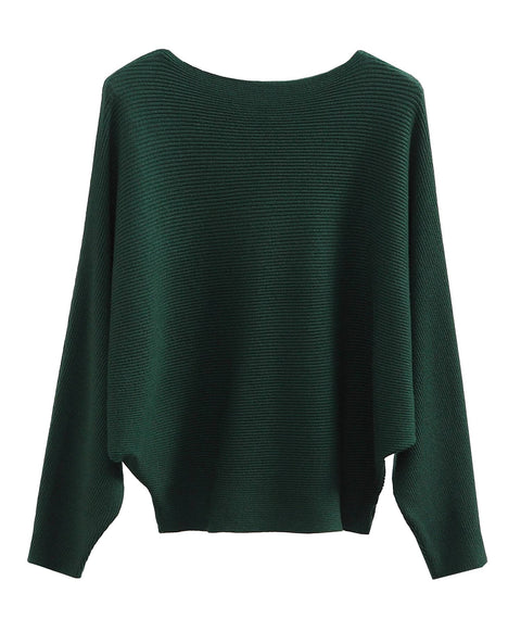 Boat Neck Batwing Sleeve Knit Soft Sweater