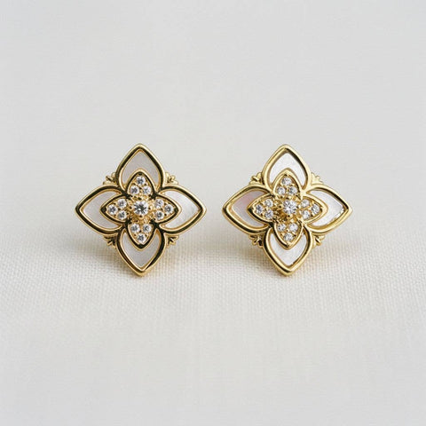 Clover Shell Zircon Stud Earrings
