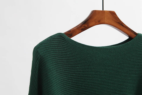 Boat Neck Batwing Sleeve Knit Soft Sweater