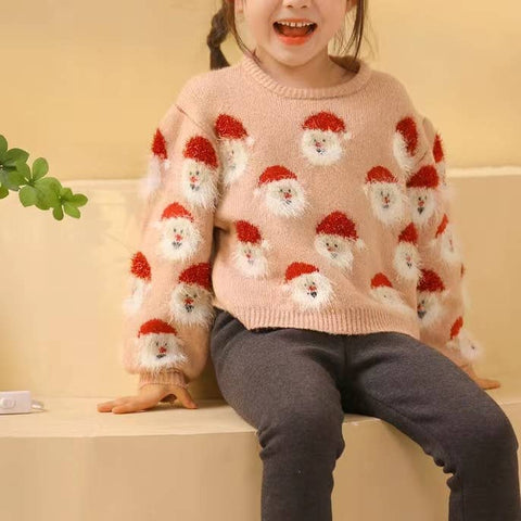 Girls' Christmas Santa print  pullover sweater