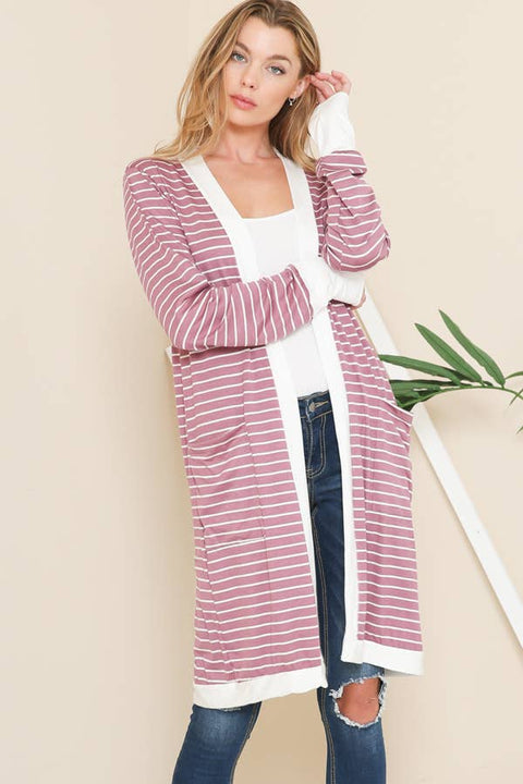 Cerrena Gold Stripe Midi Open Cardigan