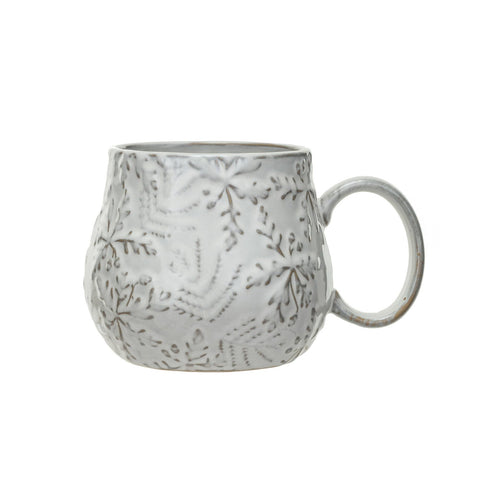 16 oz. Embossed Stoneware Mug w/ Snowflakes, Reactive Glaze (Each One Will Vary)