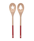 Acacia Wood Spoon w/ Tree/Star Cut-Out, Natural & Red, 2 Styles