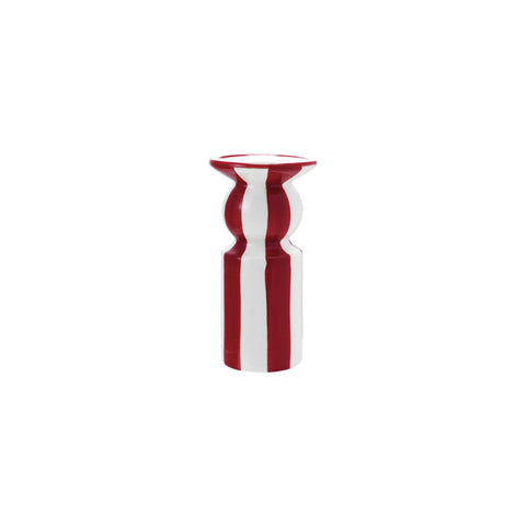 Hand-Painted Ceramic Striped Taper Holder, Red & White