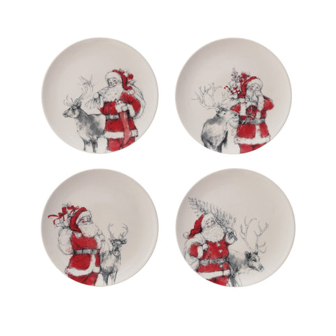 Stoneware Plate with Santa & Reindeer Image, 4 Styles ©