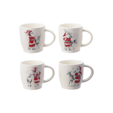12 oz. Stoneware Mug with Santa & Reindeer Image, 4 Styles ©