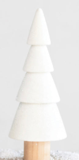 White Flocked Wood Trees with Glitter - 3 Styles
