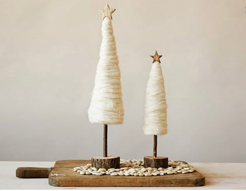 Wool Christmas Tree w/ Wood Base & Star, Cream