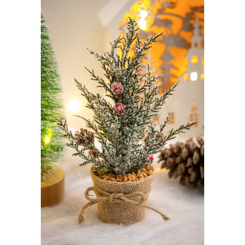 Snow Crested 11" Tree with Burlap Pot