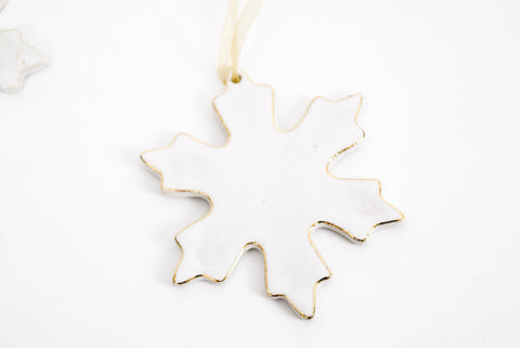Snowflake Ornament in White | 22k Gold Edge