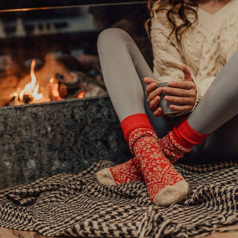 Nordic Socks Soft COZY™  Warm (Zelta - Crimson)  - Unisex: Large