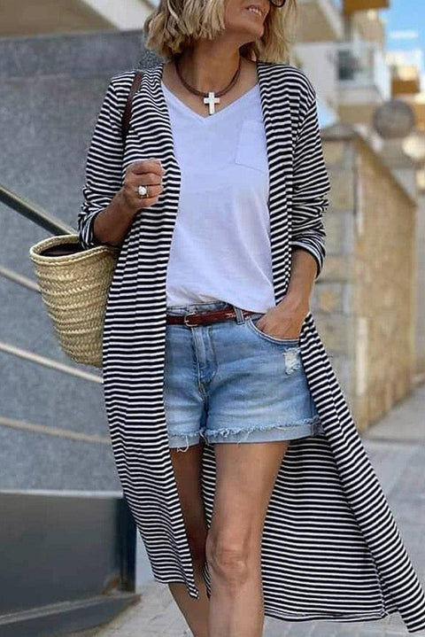 Jemma Striped Long Cardigan | S-XL