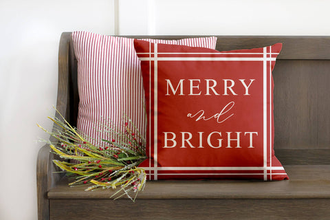 Merry & Bright- Red Background 18x18" Pillow