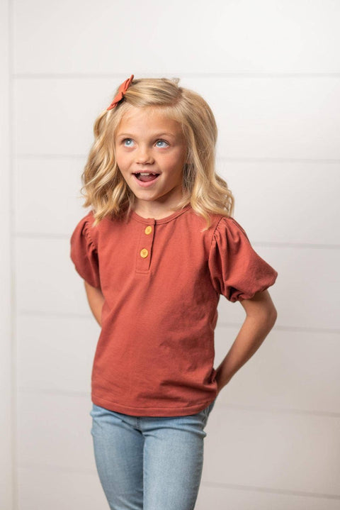 Kids Rust Colored Short Sleeve Button Shirt Blouse