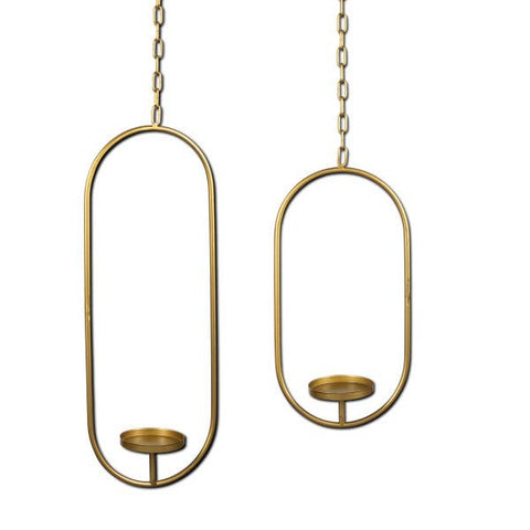 Gold Oval Hanging Metal Candle Holders