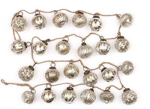 Antique Silver Finish Embossed Mercury Glass Ornament Garland 72”