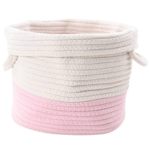 Rope Basket - Cotton Storage Container Pink and white