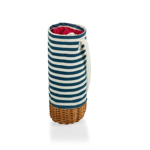 Insulated Canvas & Willow Wine Basket: Blue Stripe
