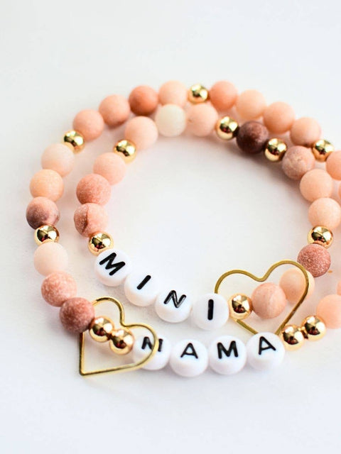 Mama and MINI Pink gold beaded bracelet set