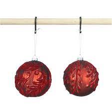 Flocked Embossed Glass Ball Ornament, Red