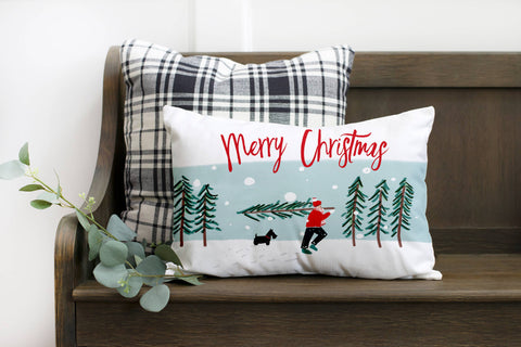 Merry Christmas- Man with tree 12x20" Pillow Cover